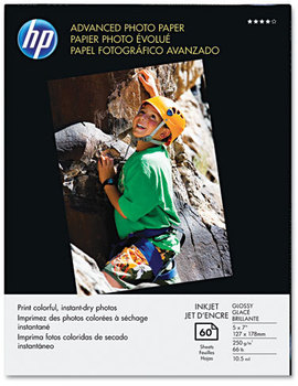 HP Advanced Photo Paper,  56 lbs., Glossy, 5 x 7, 60 Sheets/Pack