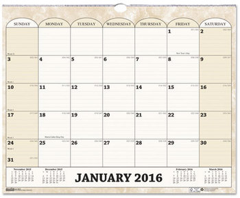 House of Doolittle™ 100% Recycled Monthly Horizontal Wall Calendar Marble Stone Artwork, 14.88 x 12, White/Sand Sheets, 12-Month (Jan to Dec): 2026