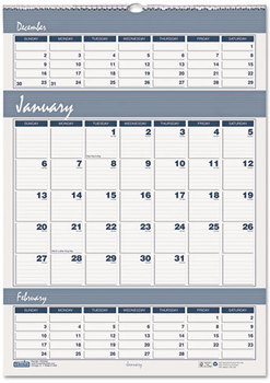 House of Doolittle™ Bar Harbor 100% Recycled Wirebound Three-Months-per-Page Wall Calendar 3-Months-per-Page 15.5 x 22, White/Blue/Gray, 14-Month: Dec 2025 to Jan 2027
