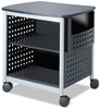 A Picture of product SAF-1856BL Safco® Scoot™ Printer Stand Deskside File Pocket, Metal, 3 Shelves, 1 Bin, 200 lb Capacity, 26.5 x 20.5 Black/Silver