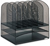 A Picture of product SAF-3255BL Safco® Onyx™ Mesh Desk Organizer with Two Horizontal/Six Upright Sections Horizontal and Six Letter Size Files, 13.25" x 11.5" 13", Black