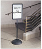A Picture of product SAF-4117BL Safco® WriteWay™ Double-Sided Dry Erase Standing Message Sign Magnetic Rectangle, 65" Tall Black Stand, 14.25 x 22.25 White Face