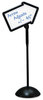 A Picture of product SAF-4117BL Safco® WriteWay™ Double-Sided Dry Erase Standing Message Sign Magnetic Rectangle, 65" Tall Black Stand, 14.25 x 22.25 White Face