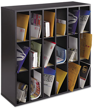 Safco® Wood Mail Sorters, Stackable, 18 Compartments, Black