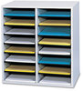 A Picture of product SAF-9422GR Safco® Adjustable Compartment Wood Literature Organizers,  16 Sections, 19 1/2 x 11 3/4 x 21, Gray Wood