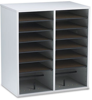 Safco® Adjustable Compartment Wood Literature Organizers,  16 Sections, 19 1/2 x 11 3/4 x 21, Gray Wood