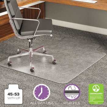 deflecto® ExecuMat® Intensive All Day Use Chair Mat for Plush, High Pile Carpeting, 45x53 w/Lip, Clear