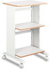 A Picture of product SAF-1881CY Safco® Muv™ Three Level Machine Cart/Printer Stand Engineered Wood, 3 Shelves, 29.5" x 20" 35", Cherry/Black