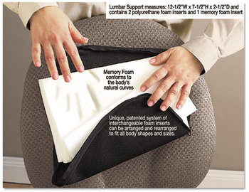 Master Caster® The ComfortMakers® Lumbar Support Cushion,  12 1/2w x 2 1/2d x 7 1/2h, Black