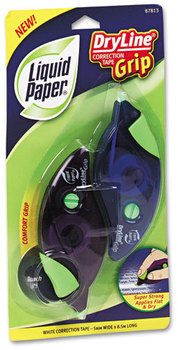 Paper Mate® Liquid Paper® DryLine® Grip Correction Tape, 1/5" x 335", Blue/Purple Dispensers, 2/Pack