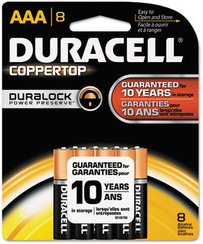 Duracell® CopperTop® Alkaline Batteries with Duralock Power Preserve™ Technology, Duralock Power Preserve, AAA, 8/PK, 40 PK/Carton