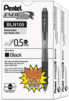 Pentel® EnerGel-X® Retractable Roller Gel Pen,  .5mm, Black Barrel, Black Ink, 24/Pack
