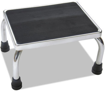 Medline Chrome Foot Stool,  16w x 12d x 8 1/4h, Steel, Chrome/Black Mat