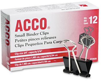 ACCO Binder Clips Small, Black/Silver, Dozen