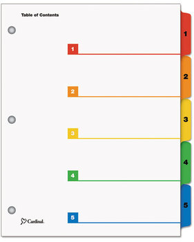 Cardinal® OneStep® Printable Table of Contents and Dividers, 5-Tab, 1-5, Letter, Multicolor, 5/Set