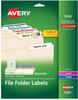 A Picture of product AVE-5266 Avery® Permanent TrueBlock® File Folder Labels with Sure Feed® Technology 0.66 x 3.44, White, 30/Sheet, 25 Sheets/Pack