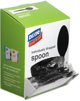 Dixie® Grab’N Go® Wrapped Cutlery, Teaspoons, Black, 90/Box
