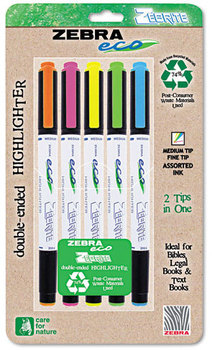 Zebra Eco Zebrite Double-Ended Highlighters,  Chisel/Fine Point Tip, 5/Set