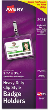 Avery® Heavy-Duty Secure Top™ Name Badge Holders Clip-Style Horizontal, 2 1/4 x 3 1/2, Clear, 50/Box