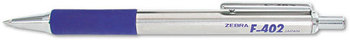 Zebra F-402® Retractable Ballpoint Pen,  Blue Ink, Fine