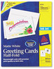 A Picture of product AVE-8316 Avery® Greeting Cards with Matching Envelopes Half-Fold Inkjet, 85 lb, 5.5 x 8.5, Matte White, 1 Card/Sheet, 30 Sheets/Box