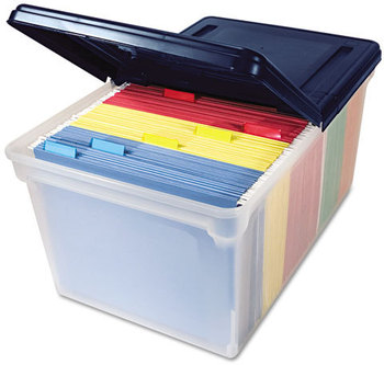 Innovative Storage Designs Extra-Capacity 28" File Tote,  Letter, Plastic, Clear/Navy