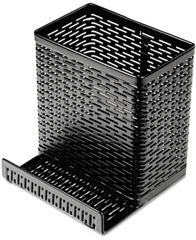 Artistic® Urban Collection Punched Metal Pencil Cup with Cell Phone Stand,  3 1/2 x 3 1/2, Black