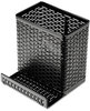 A Picture of product AOP-ART20014 Artistic® Urban Collection Punched Metal Pencil Cup with Cell Phone Stand,  3 1/2 x 3 1/2, Black