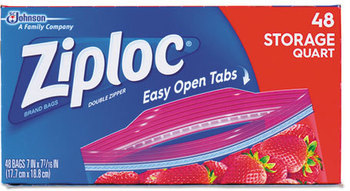Ziploc® Double Zipper Storage Bags, 9 3/5 x 8 1/2, 1 qt, 1.75mil, 9/Carton