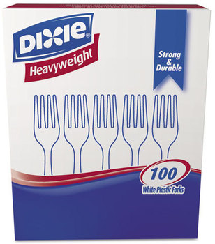 Dixie® Plastic Cutlery, Heavyweight Forks, White, 100/Box