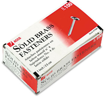 ACCO Brass Prong Paper Fasteners #4 1" Capacity, 100/Box
