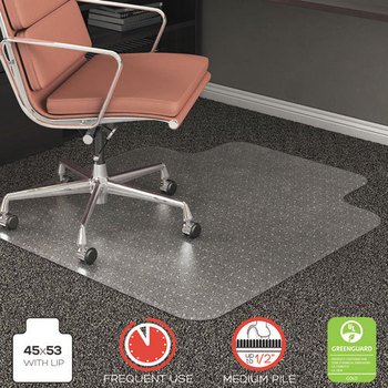 deflecto® RollaMat® Frequent Use Chairmat for Medium Pile Carpeting, 45 x 53 w/Lip, Clear