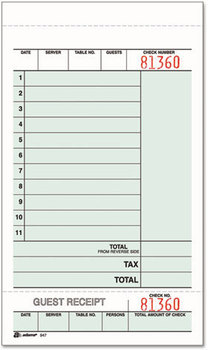 Adams® Guest Check Unit Set,  Carbonless Duplicate, 7 1/4 x 4 1/4, 250/Pack