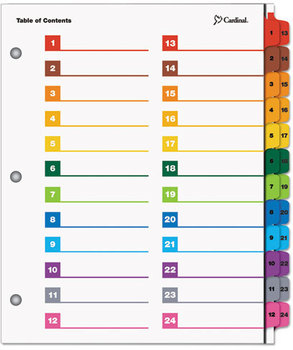 Cardinal® OneStep® Printable Table of Contents and Dividers - Double Column, 24-Tab, 11 x 8 1/2, Multicolor