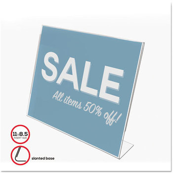 deflecto® Slanted Desktop Sign Holder,  Plastic, 11 x 8 1/2, Clear