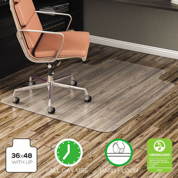deflecto® EconoMat® Non-Studded Anytime Use Chairmat for Hard Floors, 36 x 48 w/Lip, Clear