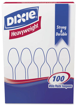 Dixie® Plastic Cutlery, Heavyweight Teaspoons, White, 100/Box, 1,000 per case.