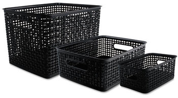 Advantus® Weave Bins, 13 5/8 x 10 3/4 x 9, Plastic, Black, 3 Bins