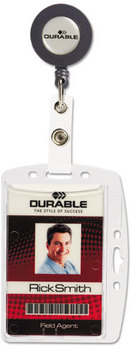 Durable® ID/Security Card Holder Sets,  Vertical/Horizontal, With Reel, Clear, 10/Pack