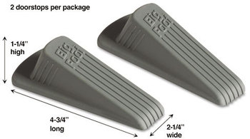 Master Caster® Big Foot® Doorstop,  No Slip Rubber Wedge, 2 1/4w x 4 3/4d x 1 1/4h, Gray, 2/Pack