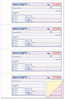 Adams® Receipt Book,  7 5/8 x 11, Three-Part Carbonless, 100 Forms