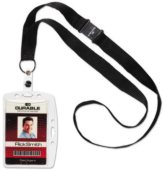 Durable® ID/Security Card Holder Sets,  Vertical/Horizontal, With Necklace, Clear, 10/Pack
