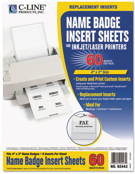 C-Line® Name Badge Inserts, 4 x 3, White, 60/Pack