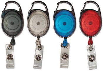 Advantus® Carabiner-Style Retractable ID Reel,  30" Extension, Assorted Colors, 20/PK