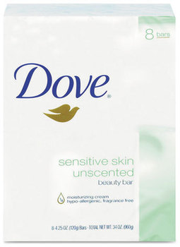 Dove® Sensitive Skin Bath Bar, 4.5 oz Bar, Unscented, 8/Carton