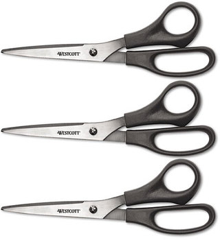 Westcott® Value Line Stainless Steel Shears,  8" Long, 3/Pack