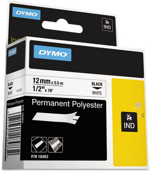 DYMO® Rhino Industrial Label Cartridges,  1/2" x 18 ft, White/Black Print