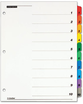 Cardinal® OneStep® Printable Table of Contents and Dividers, 10-Tab, 1-10, Letter, Multicolor, 10/Set