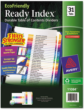 Avery® Customizable Table of Contents Ready Index® Multicolor Dividers with Printable Section Titles Tabs, 31-Tab, 1 to 31, 11 x 8.5, White, Set