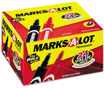Avery® MARKS A LOT® Regular Desk-Style Permanent Marker Value Pack, Broad Chisel Tip, Assorted Colors, 24/Pack (98187)